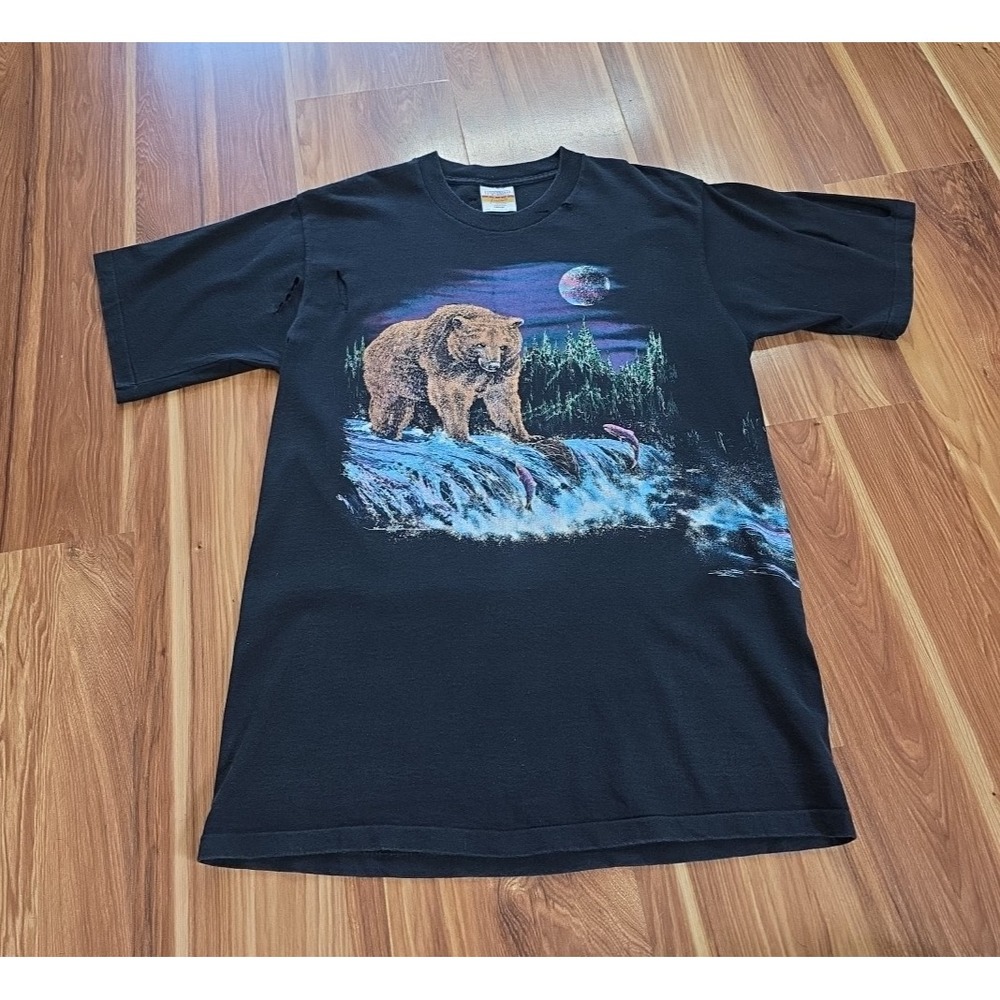 Vintage Thrashed Hazelwood Grizzly Bear T Shirt Mens Size Large Sun‎ Faded Wrap